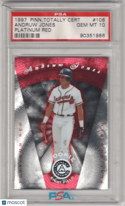 ANDRUW JONES 1997 Pinnacle Totally Certified Platinum Red PSA 10 GEM MINT Pop 5 - Columbia Hobby - Sports Card Boxes - Toploaders - Card Savers