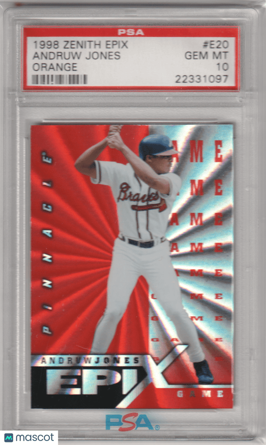 ANDRUW JONES 1998 Pinnacle Zenith Epix Orange E20 PSA 10 GEM MINT BRAVES Pop 1 - Columbia Hobby - Sports Card Boxes - Toploaders - Card Savers