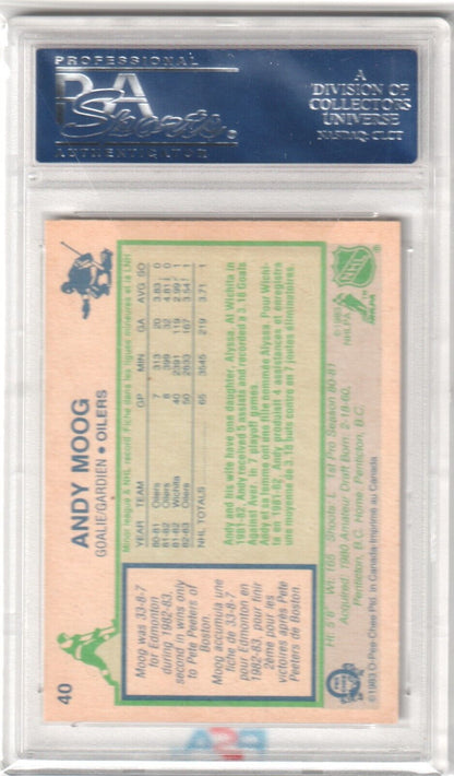 ANDY MOOG 1983 - 84 O - PEE - CHEE #40 PSA 9 MINT - OILERS - Columbia Hobby - Sports Card Boxes - Toploaders - Card Savers