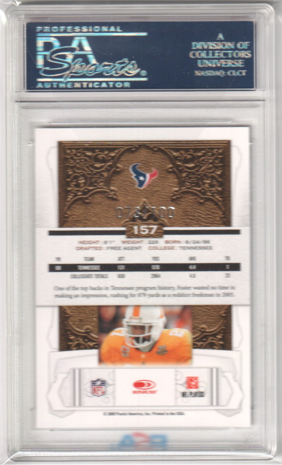 Arian Foster 2009 Donruss Timeless Tributes Silver /100 PSA 10 GEM Pop 2 - Columbia Hobby - Sports Card Boxes - Toploaders - Card Savers