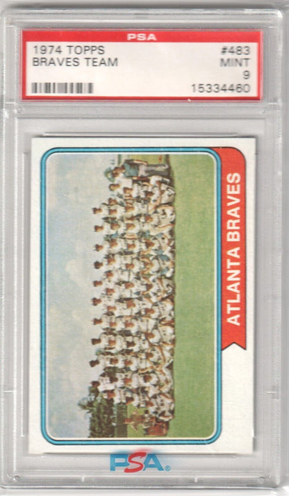 ATLANTA BRAVES 1974 Topps Team Checklist #483 Graded PSA 9 MINT - Columbia Hobby - Sports Card Boxes - Toploaders - Card Savers