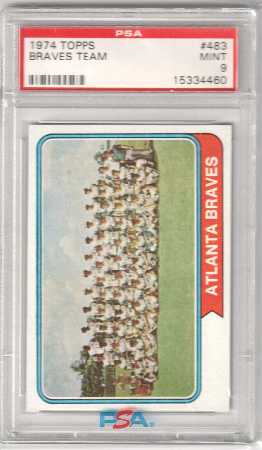 ATLANTA BRAVES 1974 Topps Team Checklist #483 Graded PSA 9 MINT - Columbia Hobby - Sports Card Boxes - Toploaders - Card Savers
