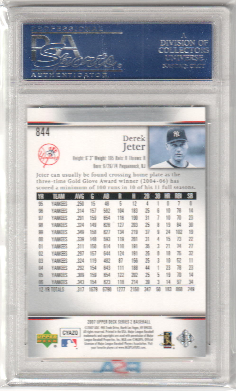 DEREK JETER 2007 Upper Deck #844 PSA 10 GEM MINT - YANKEES