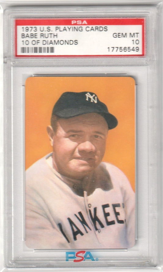 BABE RUTH 1973 US Playing Cards 10 of Diamonds PSA 10 GEM MINT - YANKEES - Columbia Hobby - Sports Card Boxes - Toploaders - Card Savers