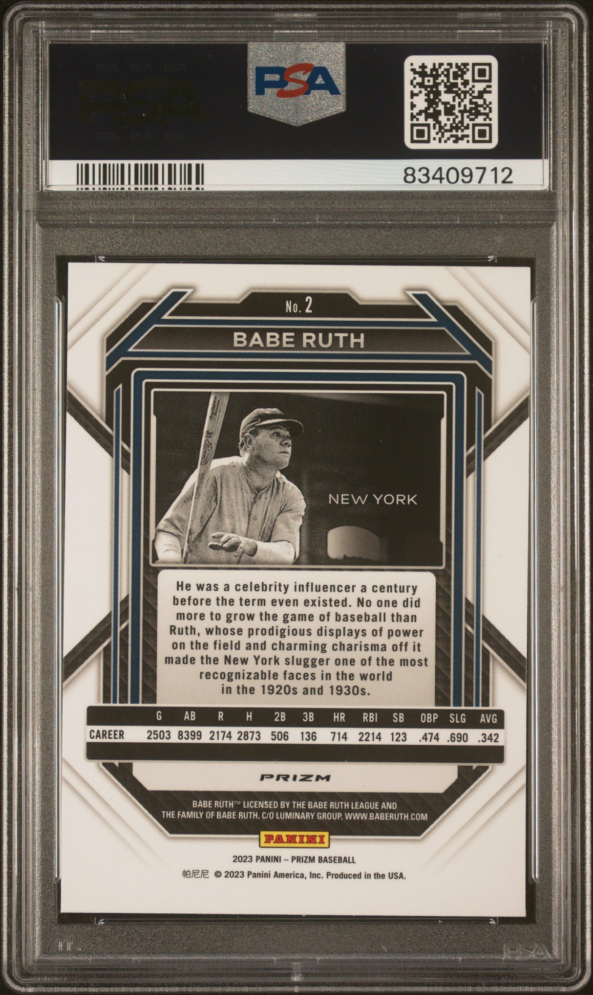 BABE RUTH 2023 Panini Prizm Silver #2 PSA 9 MINT - YANKEES Pop 3