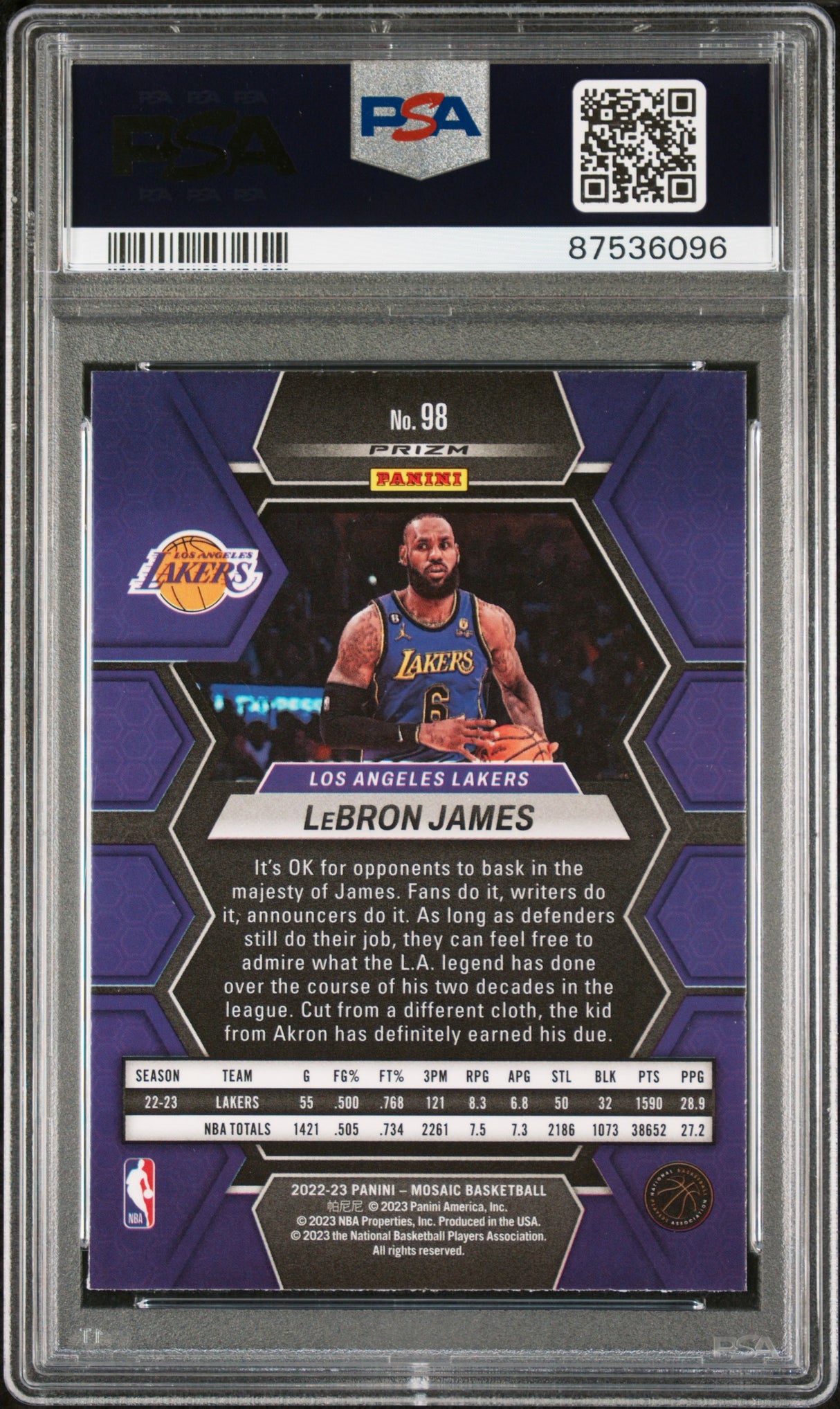 LeBRON JAMES 2022 Panini Mosaic Silver Prizm PSA 9 MINT Pop 13