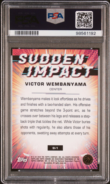 VICTOR WEMBANYAMA 2023 Topps Chrome Sudden Impact Green RC Refractor PSA 10 GEM