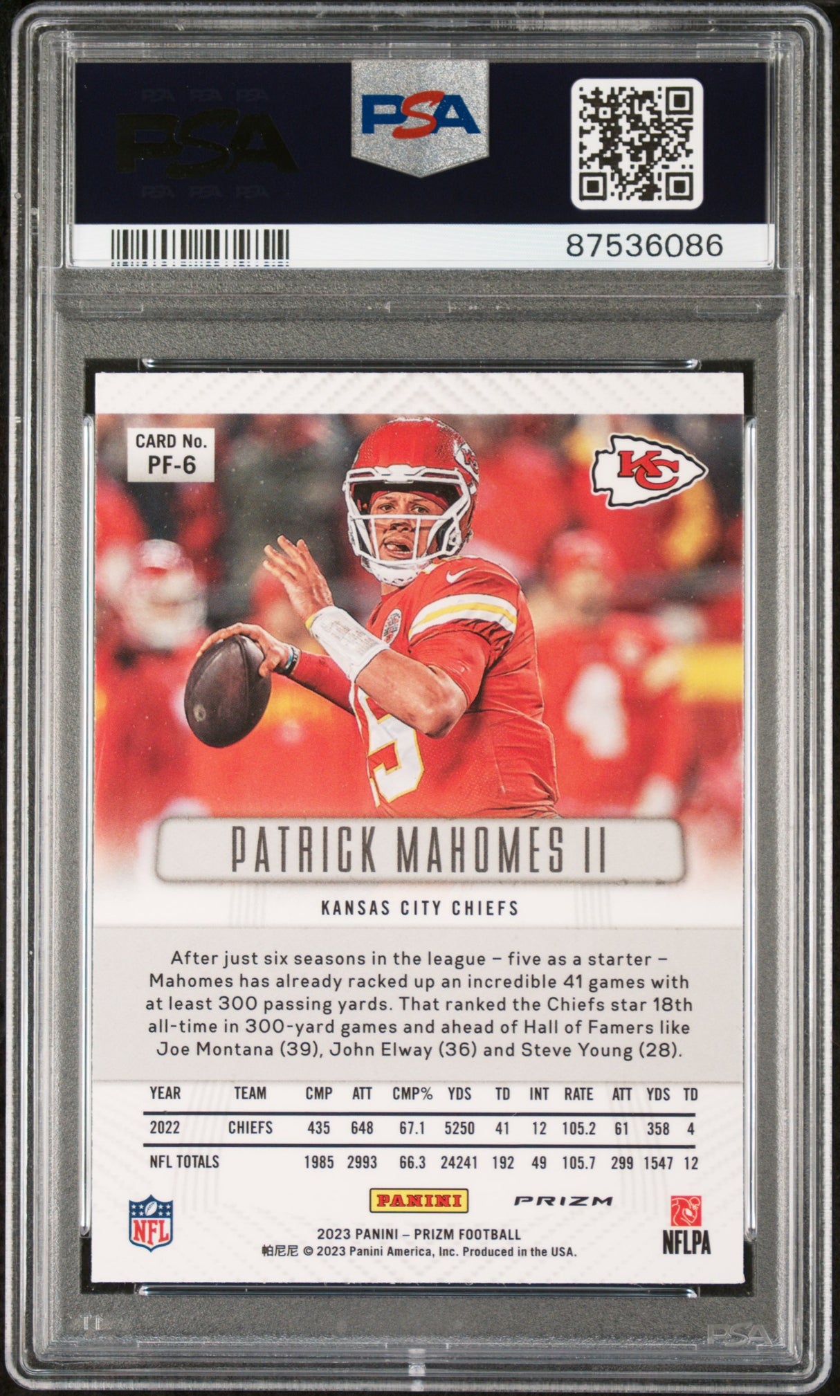 PATRICK MAHOMES II 2023 Panini Prizm Prizm Flashback #PF6 PSA 10 GEM MINT