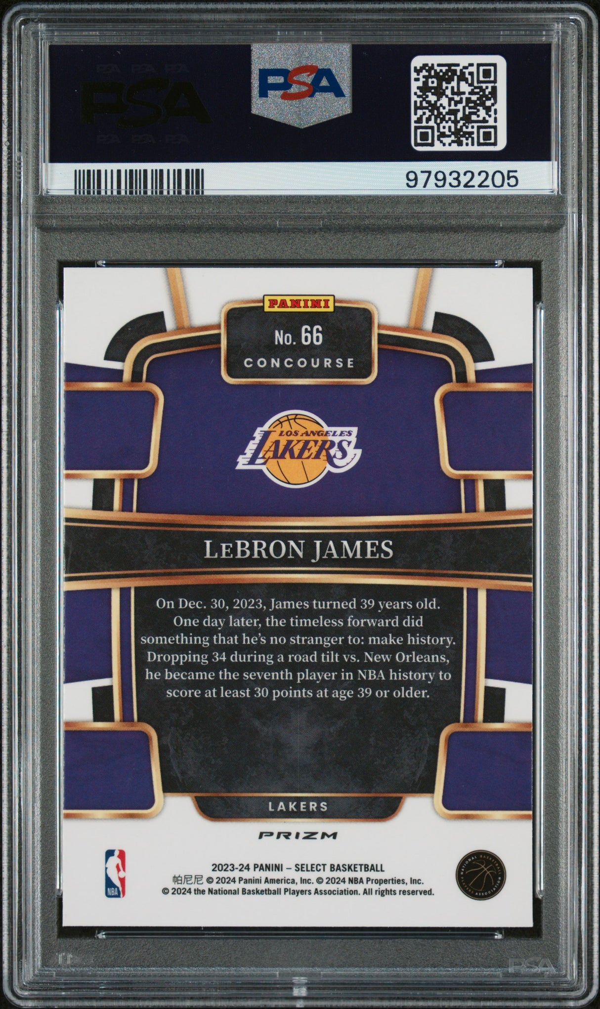 LeBRON JAMES 2023 Panini Select #66 Tectonic PSA 9 MINT - LAKERS