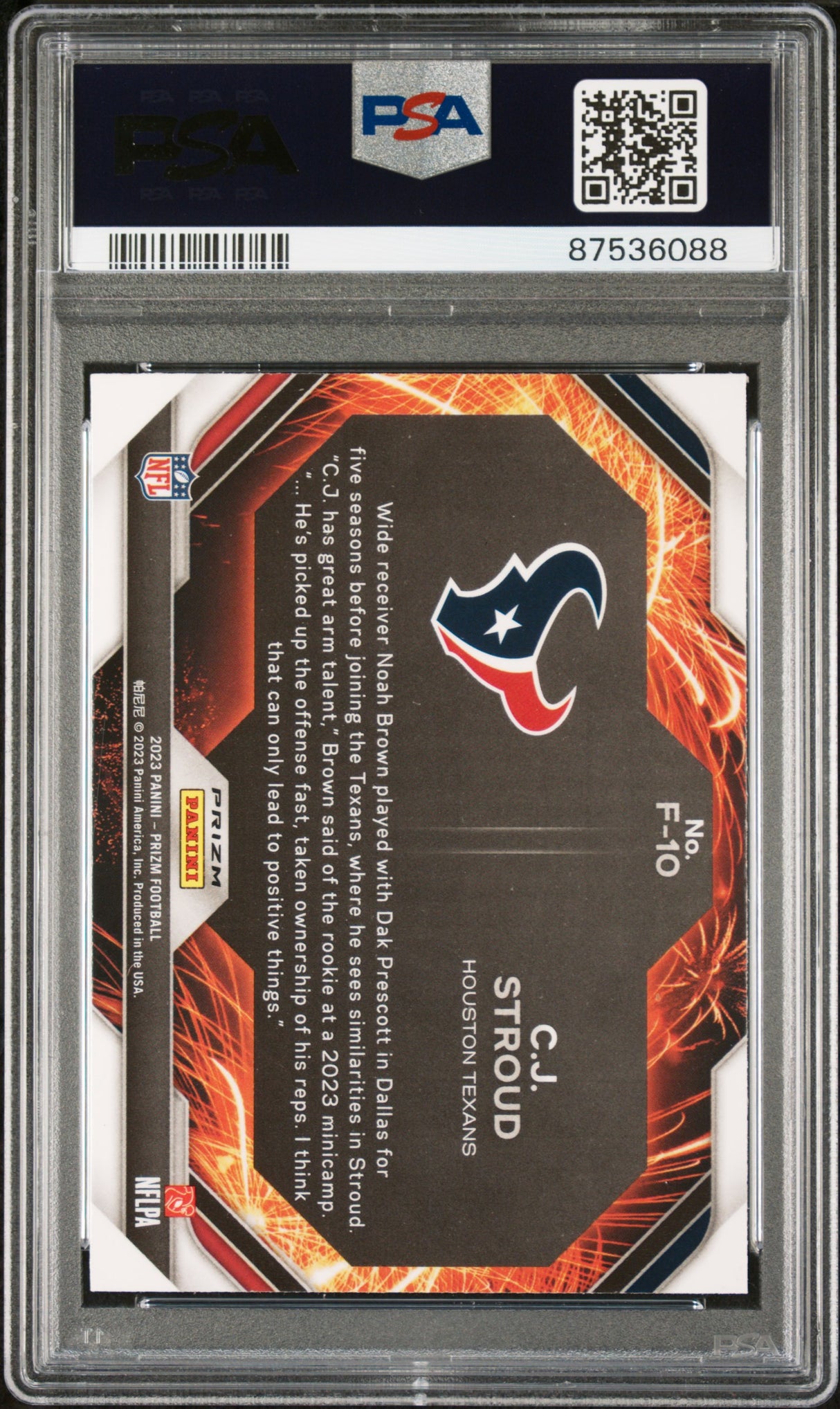 CJ STROUD 2023 Panini Prizm Fireworks Silver #F10 PSA 10 GEM MINT - TEXANS