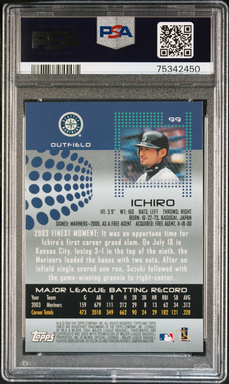 ICHIRI SUZUKI 2004 Topps Finest #99 PSA 10 GEM MINT - MARINERS Pop 17