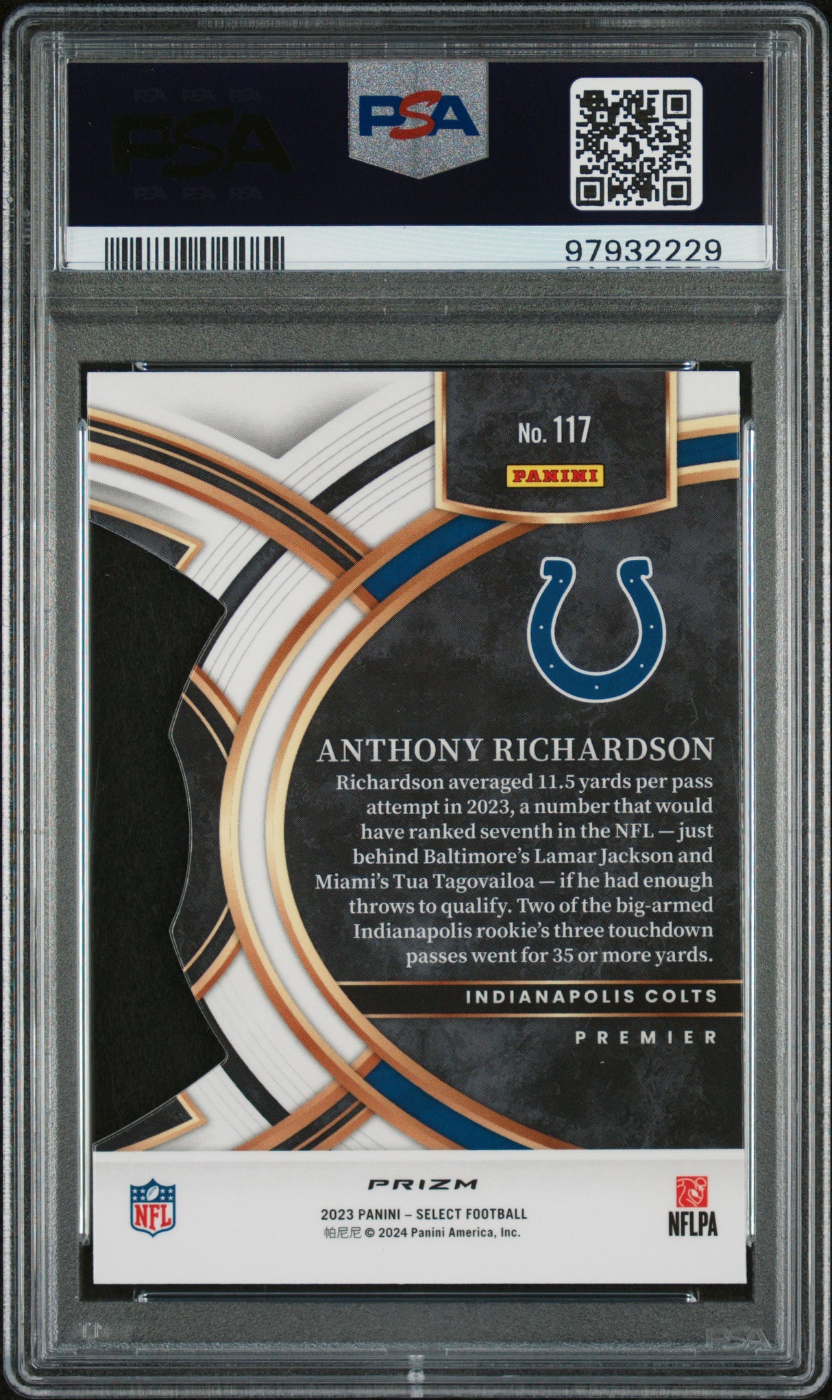 ANTHONY RICHARDSON 2023 Panini Select RC Die Cut Red & Yellow Prizm PSA 9 MINT