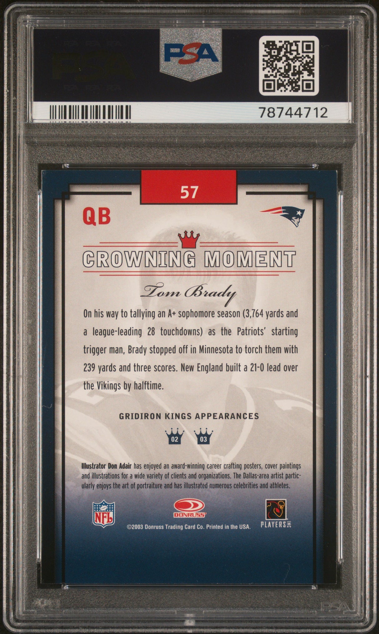 TOM BRADY 2003 Donruss Gridiron Kings #57 PSA 8 NM - PATRIOTS