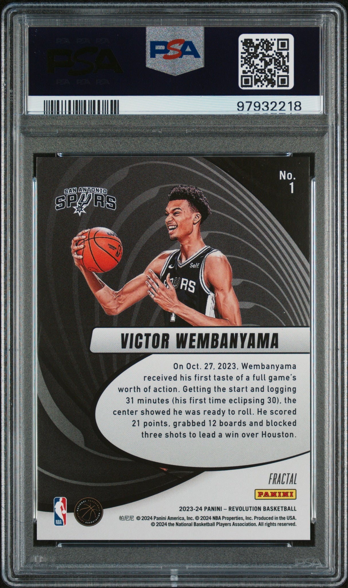 VICTOR WEMBANYAMA 2023 Panini Revolution Vortex-Fractal Rookie RC #1 PSA 9 MINT