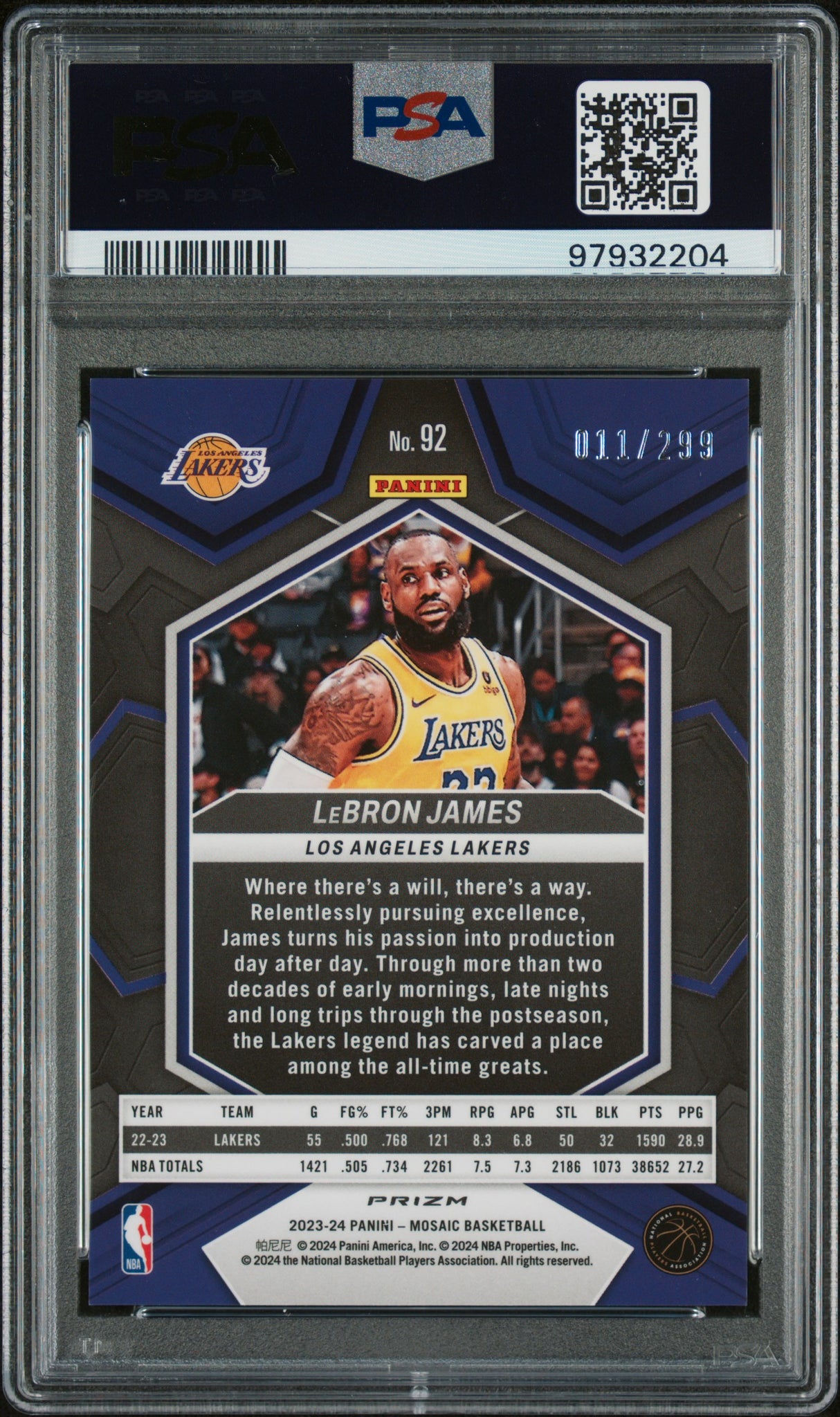 LeBRON JAMES 2023 Panini Mosaic #/299 Red Seismic PSA 9 MINT - LAKERS Pop 8