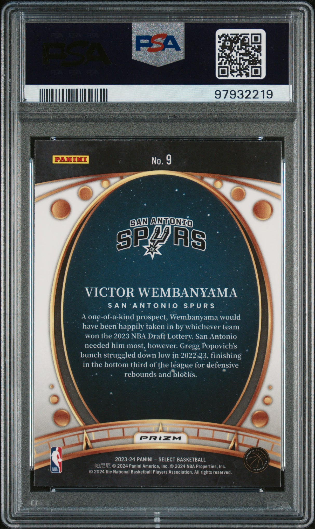 VICTOR WEMBANYAMA 2023 Panini Select Lodestars RC #9 Red Prizm PSA 10 GEM