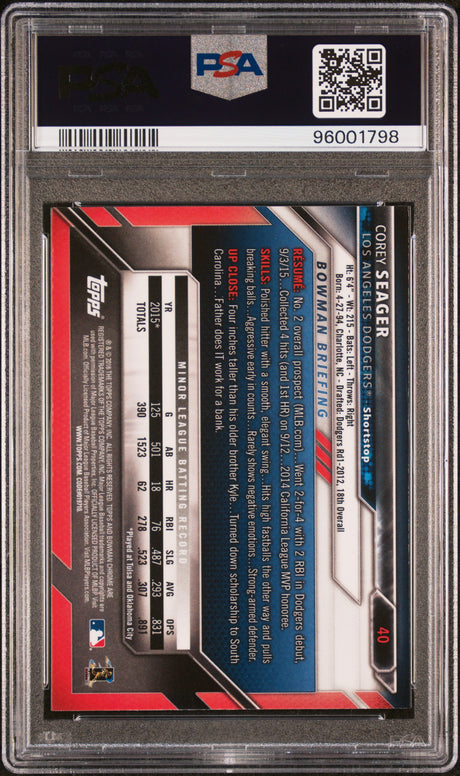 COREY SEAGER 2016 Bowman Chrome #40 PSA 9 MINT - DODGERS RANGERS
