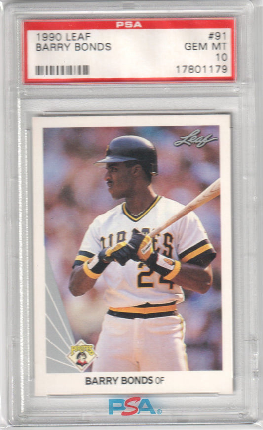 BARRY BONDS 1990 Leaf #91 PSA 10 GEM MINT - PIRATES - Columbia Hobby - Sports Card Boxes - Toploaders - Card Savers