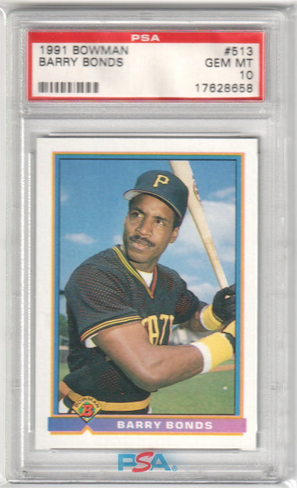 BARRY BONDS 1991 Bowman #513 PSA 10 GEM MINT - GIANTS - Columbia Hobby - Sports Card Boxes - Toploaders - Card Savers