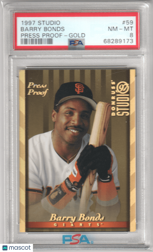 BARRY BONDS 1997 Studio Press Proof 59 Gold PSA 8 NM - MT - GIANTS - Columbia Hobby - Sports Card Boxes - Toploaders - Card Savers