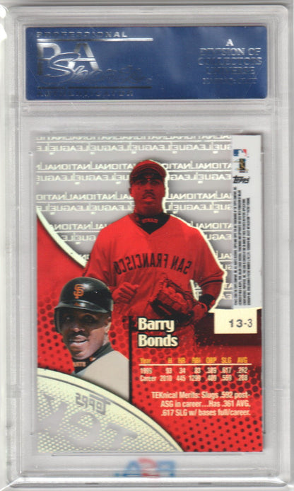 BARRY BONDS 2000 Topps Tek #13 - 3 PSA 10 GEM MINT - GIANTS Pop 13 - Columbia Hobby - Sports Card Boxes - Toploaders - Card Savers