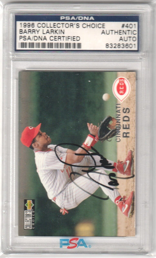 BARRY LARKIN 1996 UD Collector's Choice Autograph #401 PSA / DNA - REDS - Columbia Hobby - Sports Card Boxes - Toploaders - Card Savers
