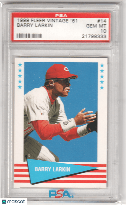 BARRY LARKIN 1999 Fleer Vintage 61 #14 PSA 10 GEM MINT - REDS Pop 7 - Columbia Hobby - Sports Card Boxes - Toploaders - Card Savers