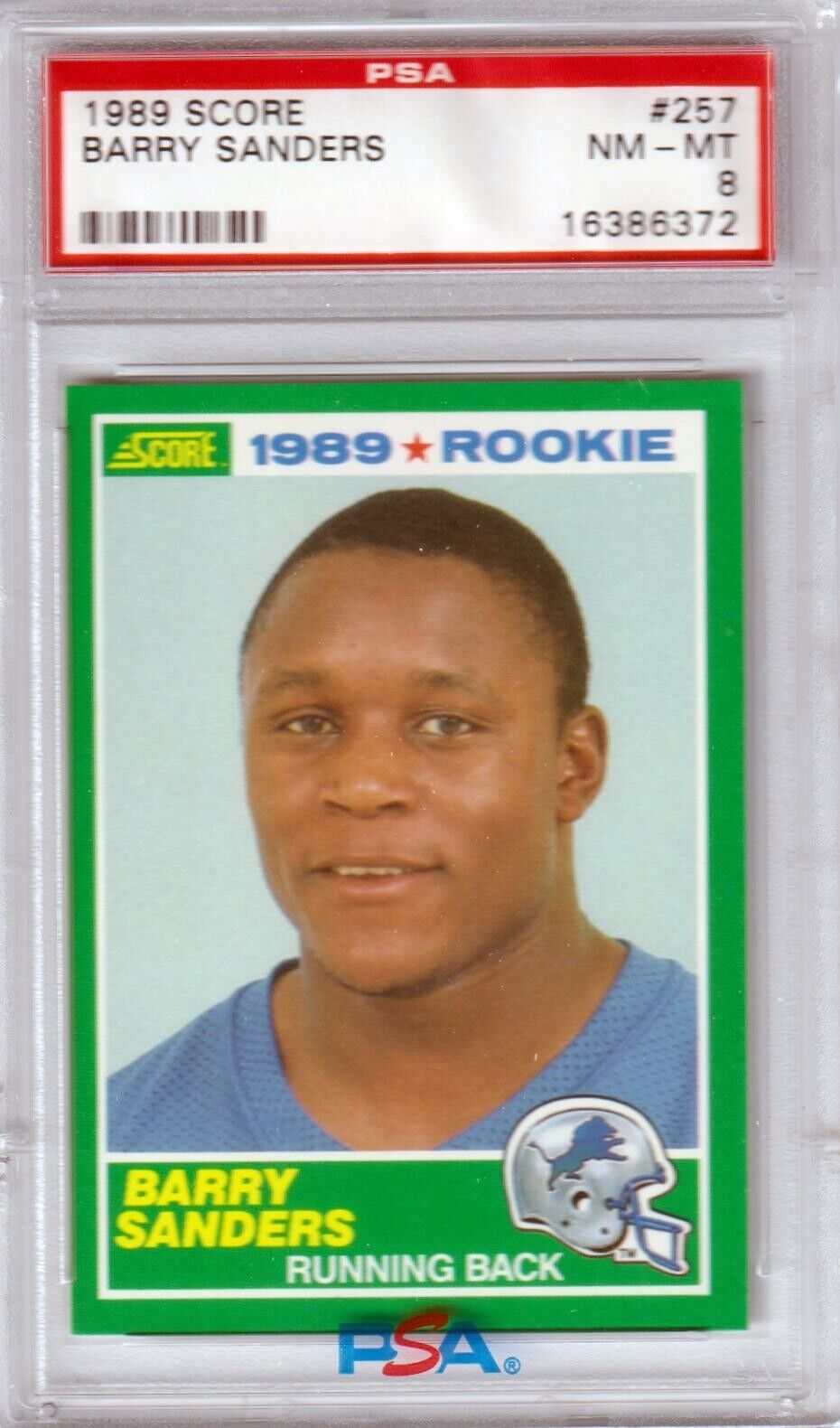 BARRY SANDERS 1989 Score RC Rookie #257 PSA 8 NM - MT - LIONS - Columbia Hobby - Sports Card Boxes - Toploaders - Card Savers