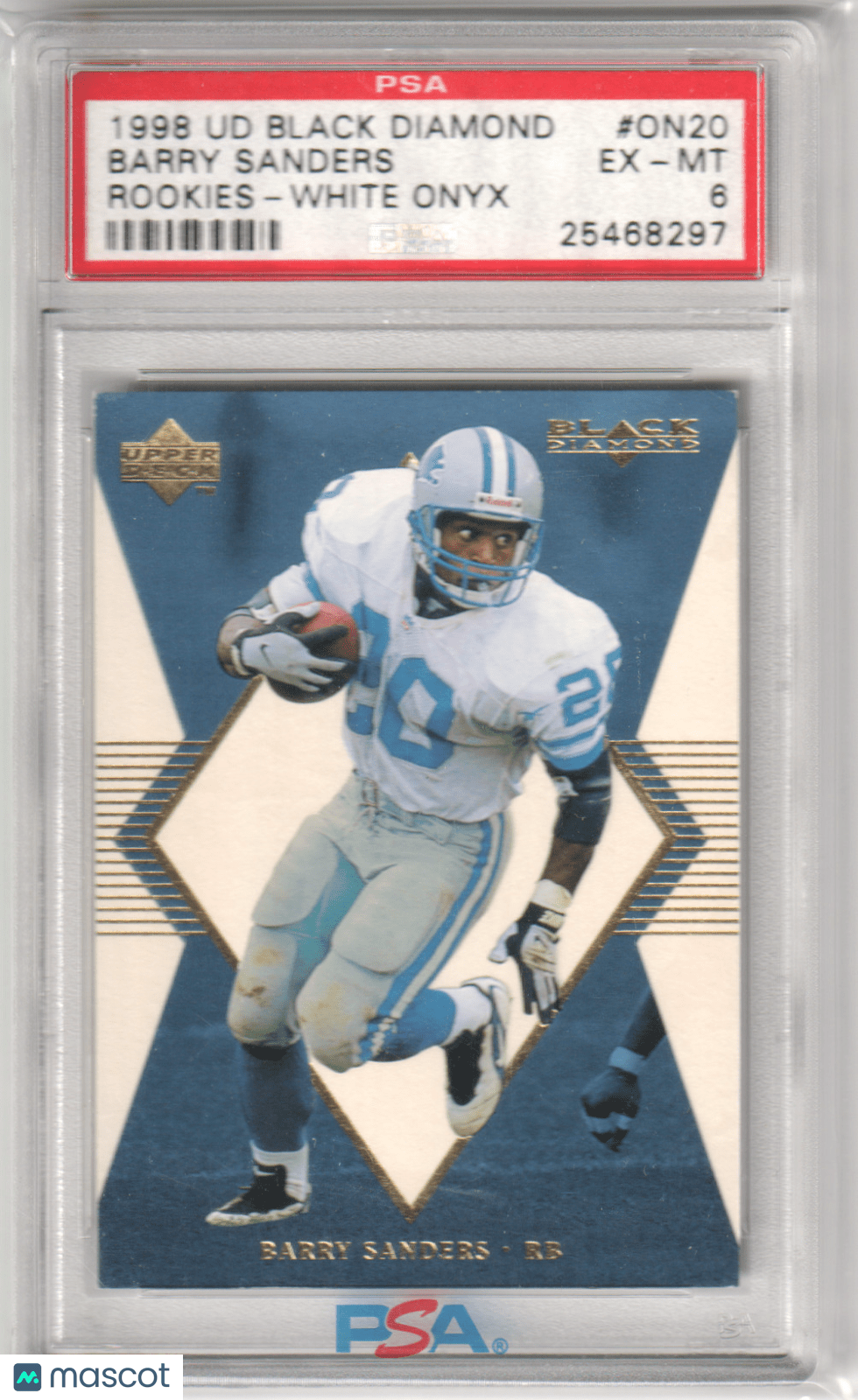BARRY SANDERS 1998 Upper Deck Black Diamond Rookie RC - White Onyx PSA 6 LIONS - Columbia Hobby - Sports Card Boxes - Toploaders - Card Savers