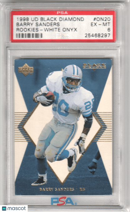 BARRY SANDERS 1998 Upper Deck Black Diamond Rookie RC - White Onyx PSA 6 LIONS - Columbia Hobby - Sports Card Boxes - Toploaders - Card Savers