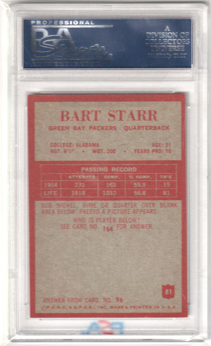 BART STARR 1965 Philadelphia 81 PSA 8 NM - MT - PACKERS - Columbia Hobby - Sports Card Boxes - Toploaders - Card Savers
