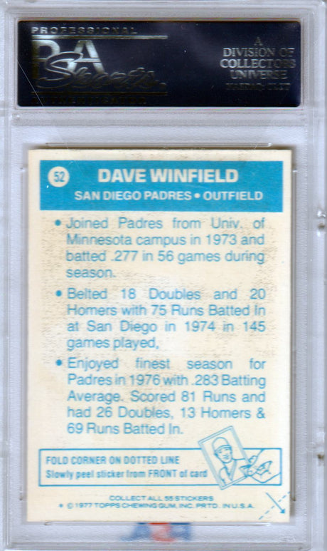 DAVE WINFIELD 1977 Topps Cloth Stickers #52 PSA 8 NM-MT - PADRES