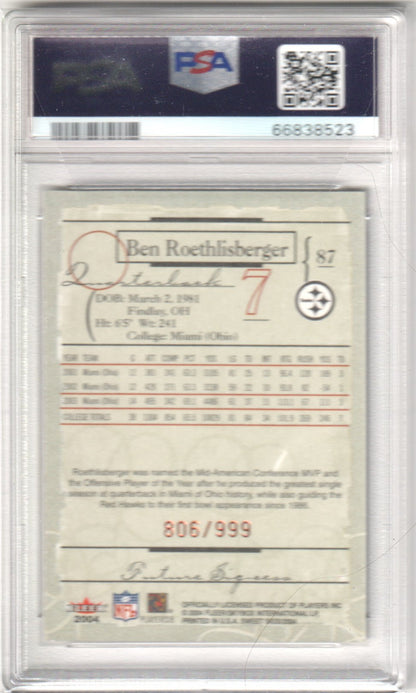 Ben Roethlisberger 2004 Fleer Sweet Sigs RC Rookie 87 PSA 9 MINT - STEELERS - Columbia Hobby - Sports Card Boxes - Toploaders - Card Savers