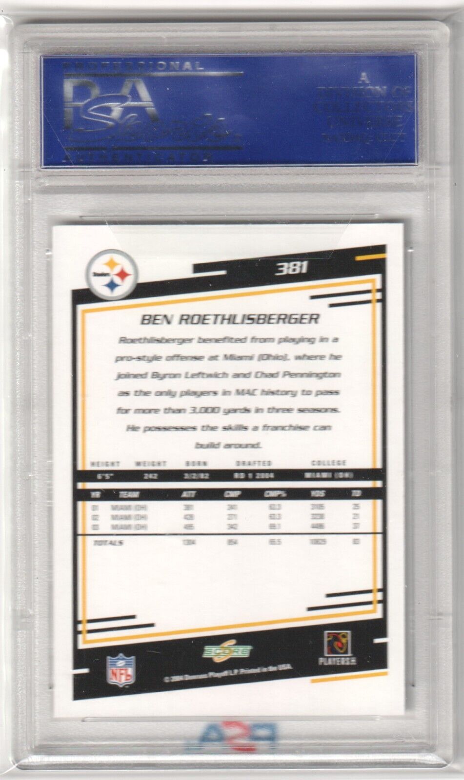 BEN ROETHLISBERGER 2004 Score Glossy RC Rookie PSA 10 GEM MINT - STEELERS - Columbia Hobby - Sports Card Boxes - Toploaders - Card Savers