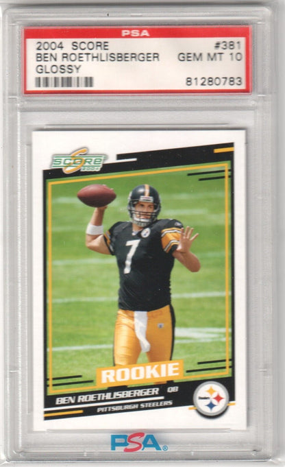 BEN ROETHLISBERGER 2004 Score Glossy RC Rookie PSA 10 GEM MINT - STEELERS - Columbia Hobby - Sports Card Boxes - Toploaders - Card Savers