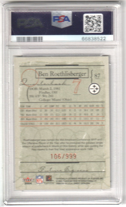 BEN ROETHLISBERGR 2004 Fleer Sweet Sigs RC Rookie 87 PSA 9 MINT - Columbia Hobby - Sports Card Boxes - Toploaders - Card Savers