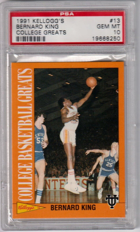 BERNARD KING 1991 - 92 Kellogg's College Greats #13 PSA 10 GEM MINT - Columbia Hobby - Sports Card Boxes - Toploaders - Card Savers