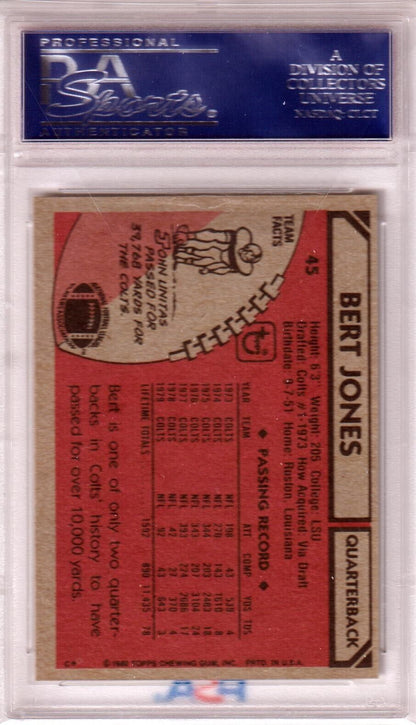 BERT JONES 1980 Topps #45 PSA 9 MINT - COLTS - Columbia Hobby - Sports Card Boxes - Toploaders - Card Savers