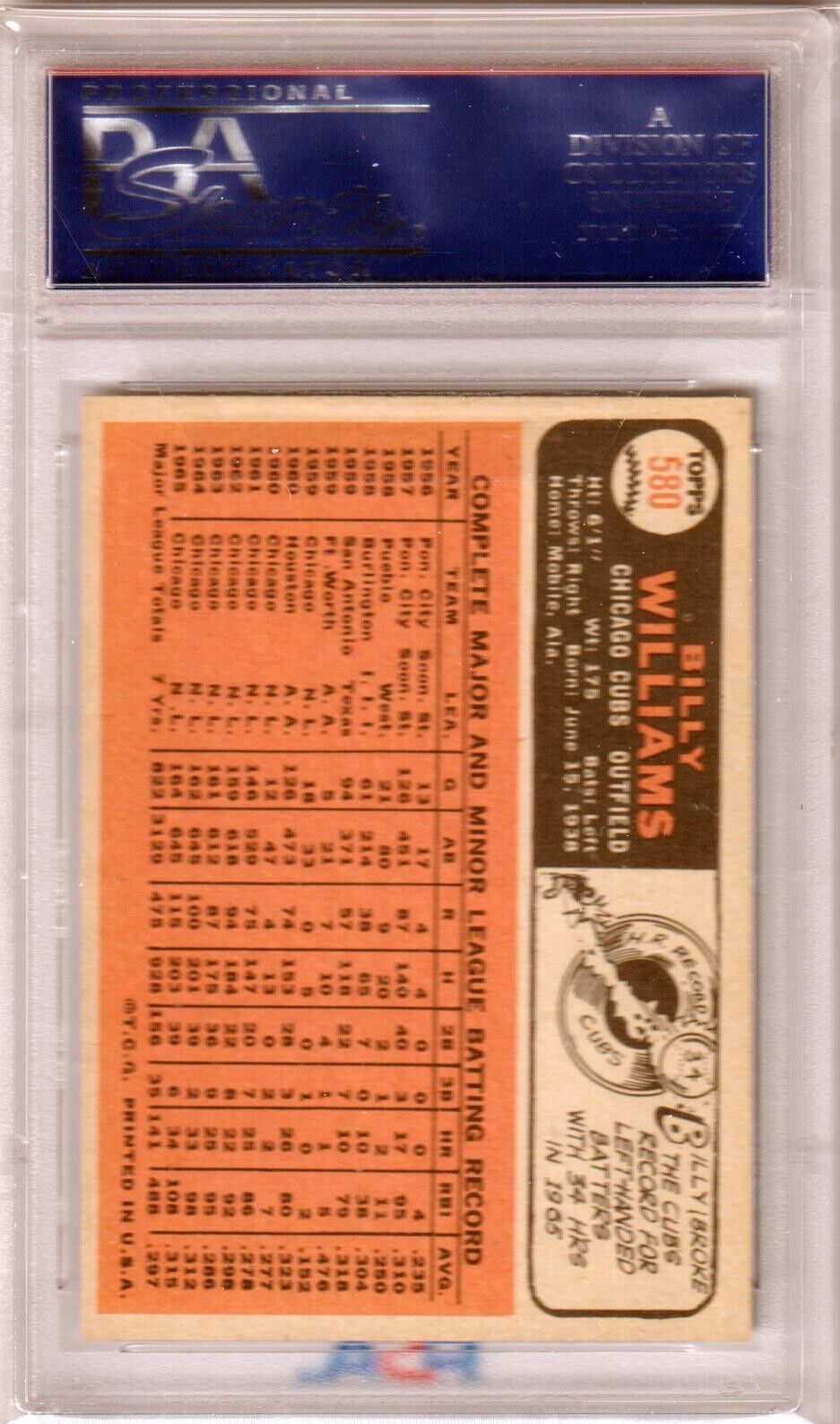 BILLY WILLIAMS 1966 Topps #580 PSA 8 NM - MT - CUBS - Columbia Hobby - Sports Card Boxes - Toploaders - Card Savers