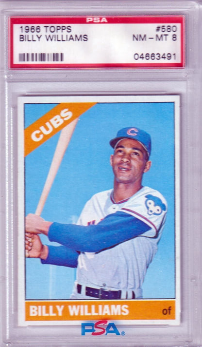 BILLY WILLIAMS 1966 Topps #580 PSA 8 NM - MT - CUBS - Columbia Hobby - Sports Card Boxes - Toploaders - Card Savers