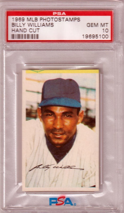 BILLY WILLIAMS 1969 MLB Photostamps PSA 10 GEM MINT - CUBS - Columbia Hobby - Sports Card Boxes - Toploaders - Card Savers