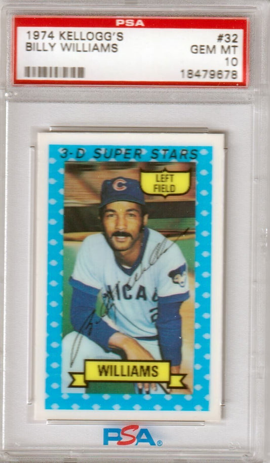 BILLY WILLIAMS 1974 Kellogg's 3 - D Super Stars #32 PSA 10 GEM MINT - CUBS - Columbia Hobby - Sports Card Boxes - Toploaders - Card Savers