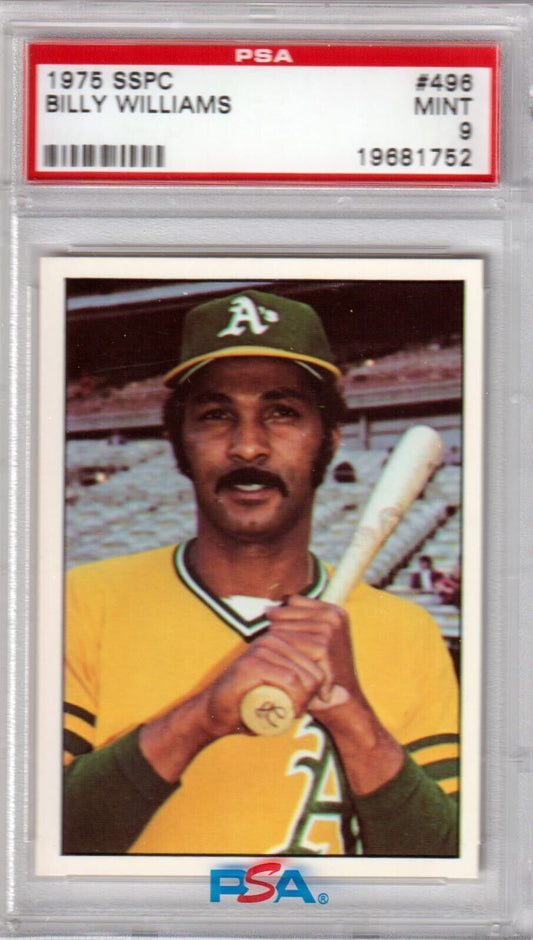 BILLY WILLIAMS 1975 SSPC #496 PSA 9 MINT - CUBS ATHLETICS - Columbia Hobby - Sports Card Boxes - Toploaders - Card Savers