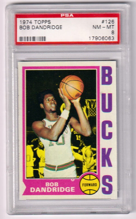 BOB DANDRIDGE 1974 - 75 Topps #126 PSA 8 NM - MT - BUCKS - Columbia Hobby - Sports Card Boxes - Toploaders - Card Savers