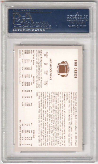 BOB GRIESE 1970 Kellogg's 17 PSA 9 MINT - DOLPHINS - Columbia Hobby - Sports Card Boxes - Toploaders - Card Savers