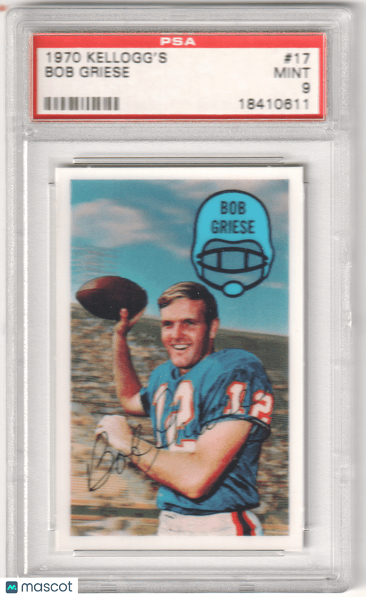 BOB GRIESE 1970 Kellogg's 17 PSA 9 MINT - DOLPHINS - Columbia Hobby - Sports Card Boxes - Toploaders - Card Savers