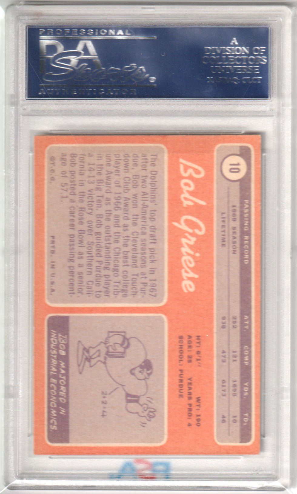 BOB GRIESE 1970 Topps 10 PSA 6.5 EX - MT+ - DOLPHINS - Columbia Hobby - Sports Card Boxes - Toploaders - Card Savers