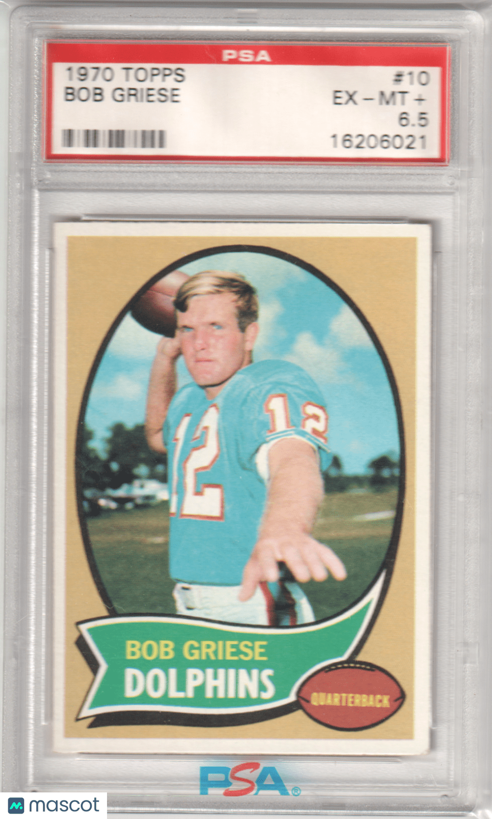 BOB GRIESE 1970 Topps 10 PSA 6.5 EX - MT+ - DOLPHINS - Columbia Hobby - Sports Card Boxes - Toploaders - Card Savers