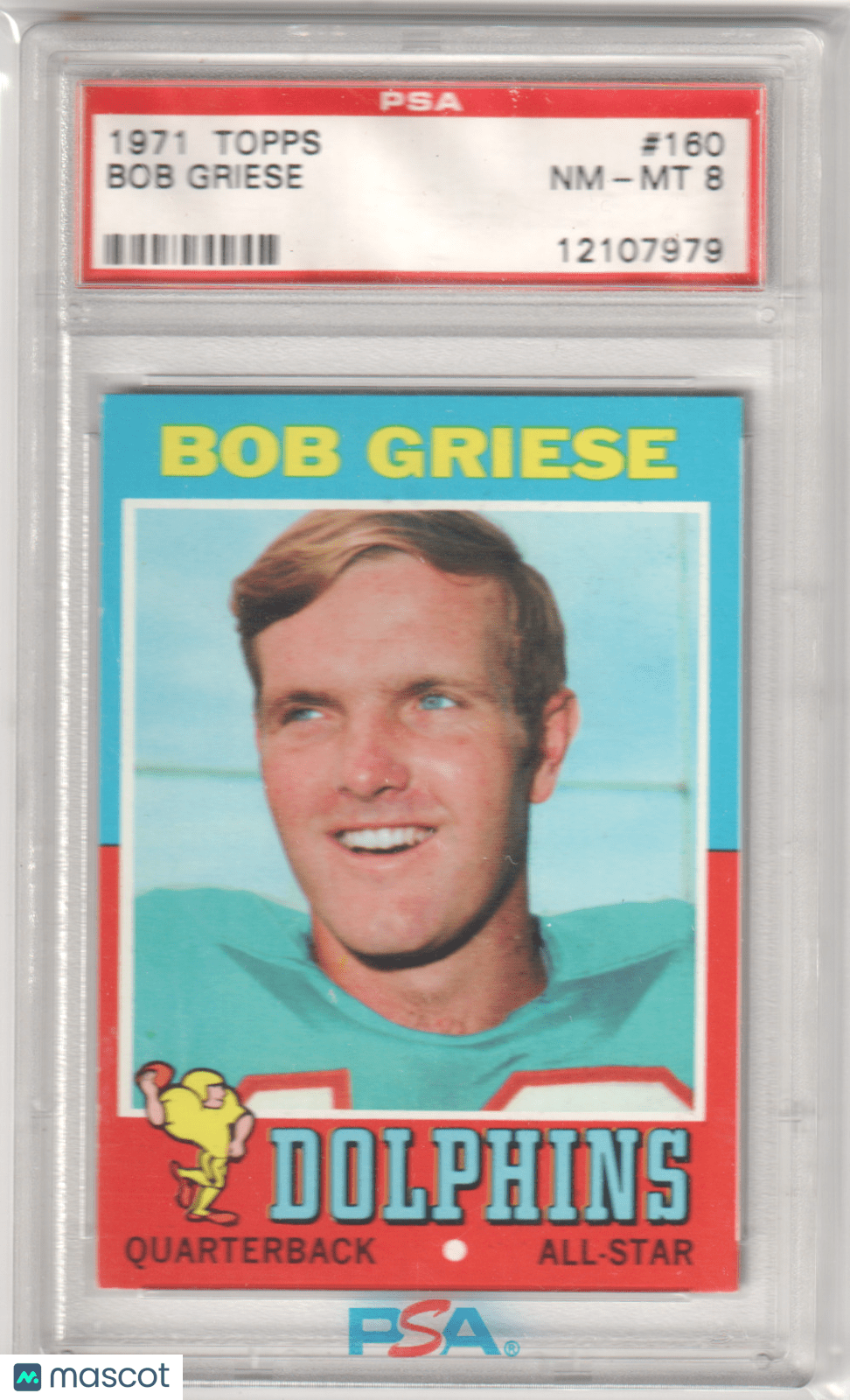 BOB GRIESE 1971 Topps 160 PSA 8 NM - MT - DOLPHINS - Columbia Hobby - Sports Card Boxes - Toploaders - Card Savers