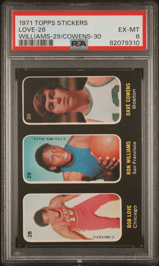 BOB LOVE 28 1971 Topps Stickers Williams 29 Cowens 30 PSA 6 EX - MT - Columbia Hobby - Sports Card Boxes - Toploaders - Card Savers